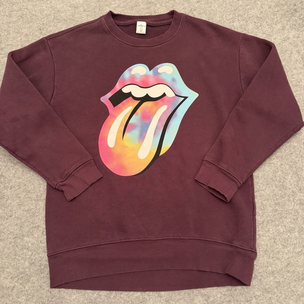 Treasure & Bond Kids Oversized Rolling Stones Sweatshirt Colorful Logo Plum XL